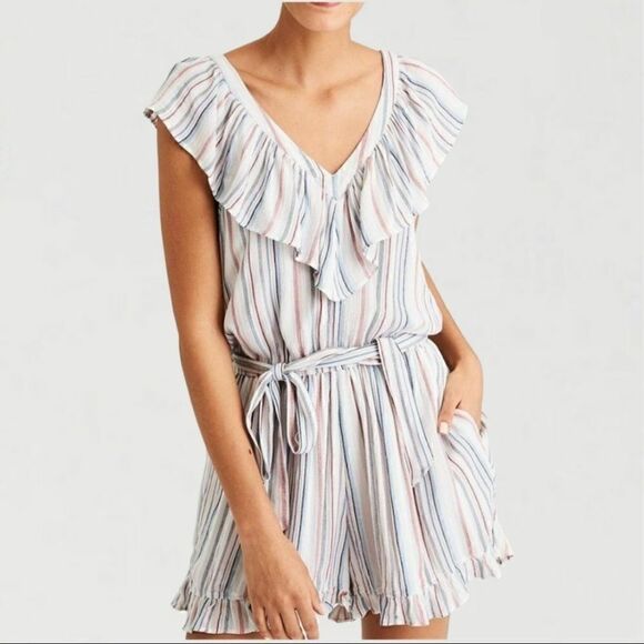 American Eagle Outfitters Pants - AEO American Eagle Outfitters Stripe Vneck Romper Red Blue